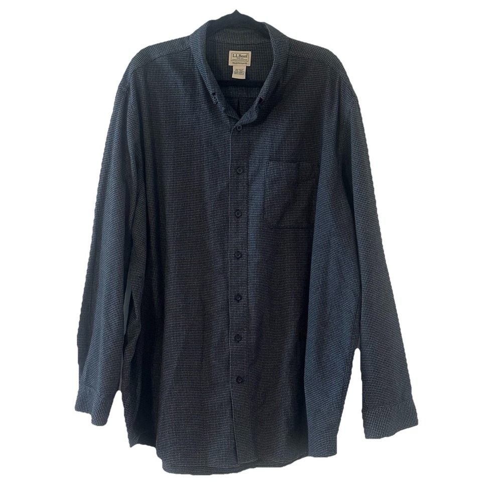 LL Bean Mens Shirt Gray Black Flannel Herringbone Pocket Button Collar XXL Tall‎